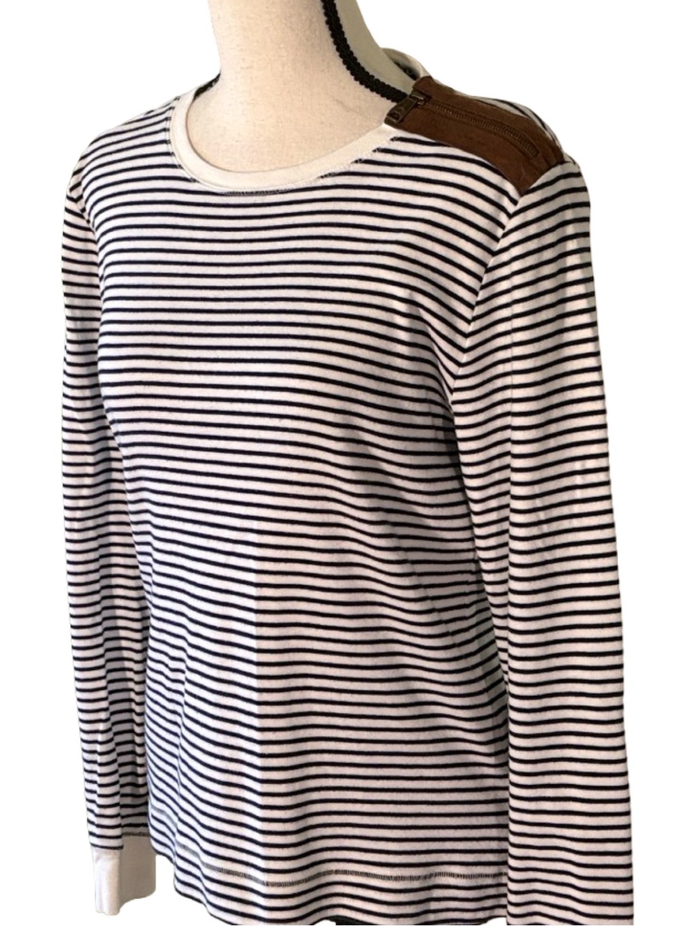 Lauren RL Striped Long-Sleeve with Suede Elbow Patches Size Large - Picture 2 of 12